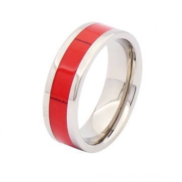 Titanium and wood silver wedding band ring, mens red wooden ring